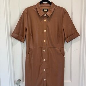 Alexia Admor Brown Faux Leather Shirt Dress